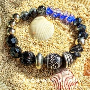 GEMSTONE Beaded Bracelet with Silver CHUNKY FOCAL